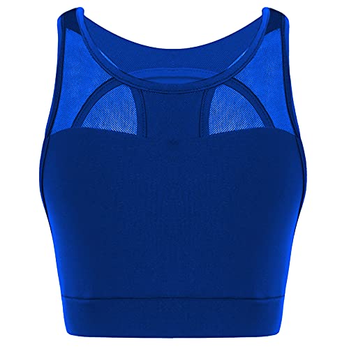 TiaoBug Mädchen Sport Bustier Bralette Top Ärmellos Unterhemd Ringerrücken Crop Top Bauchfreie Oberteile Yoga Fitness Shirts Laufen Tanz Weste Golden Streifen Cut-Outs Royal Blau C 134-140 von TiaoBug