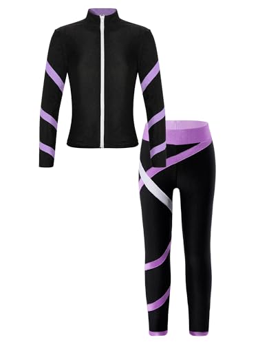 TiaoBug Mädchen Sport Jacke und Jogginghose Sport Leggings Yoga Hose Trainingshose Sweatjacke Yoga Fitness Training Kleidung Set Helles Lila 146-152 von TiaoBug
