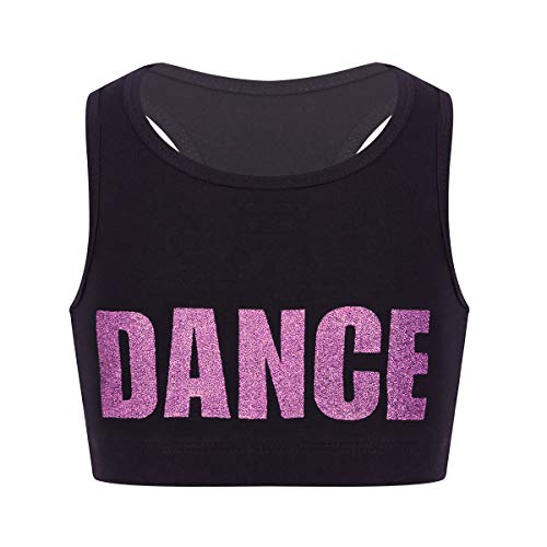 TiaoBug Mädchen Sport T-Shirt Ringerrücken Tank Top mit Buchstaben Hip Hop Tanz Oberteile kurz Bauchfrei Fitness Laufen Yoga Street Dance Kleidung Rosa B 122-128 von TiaoBug