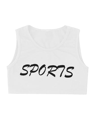 TiaoBug Mädchen Sport T-Shirt Ringerrücken Tank Top mit Buchstaben Hip Hop Tanz Oberteile kurz Bauchfrei Fitness Laufen Yoga Street Dance Kleidung Schwarz D 146-152 von TiaoBug