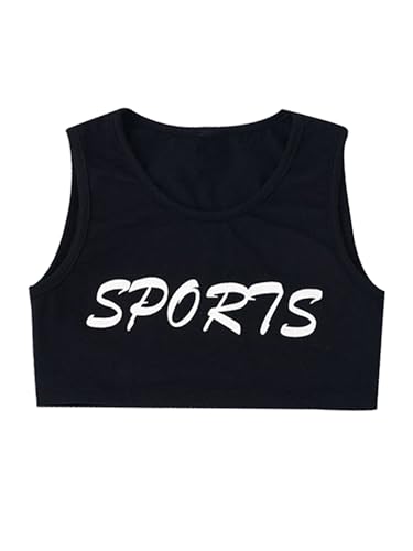 TiaoBug Mädchen Sport T-Shirt Ringerrücken Tank Top mit Buchstaben Hip Hop Tanz Oberteile kurz Bauchfrei Fitness Laufen Yoga Street Dance Kleidung Weiß D 110-116 von TiaoBug