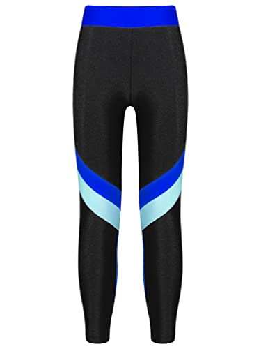 TiaoBug Mädchen Sporthose Sport Leggings in schönen Kontrastfarben Tanz Laufen Tights Fitness Yoga Pants Blau B 146-152 von TiaoBug