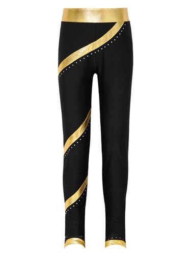 TiaoBug Mädchen Sporthose Sport Leggings in schönen Kontrastfarben Tanz Laufen Tights Fitness Yoga Pants Gold Metallic 122-128 von TiaoBug