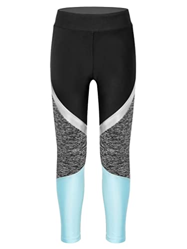 TiaoBug Mädchen Sporthose Sport Leggings in schönen Kontrastfarben Tanz Laufen Tights Fitness Yoga Pants Hell Blau 134-140 von TiaoBug