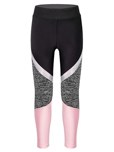 TiaoBug Mädchen Sporthose Sport Leggings in schönen Kontrastfarben Tanz Laufen Tights Fitness Yoga Pants Rosa 110-116 von TiaoBug