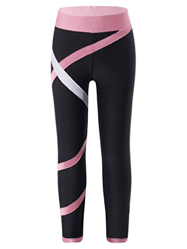 TiaoBug Mädchen Sporthose Sport Leggings in schönen Kontrastfarben Tanz Laufen Tights Fitness Yoga Pants Rosa A 122-128 von TiaoBug