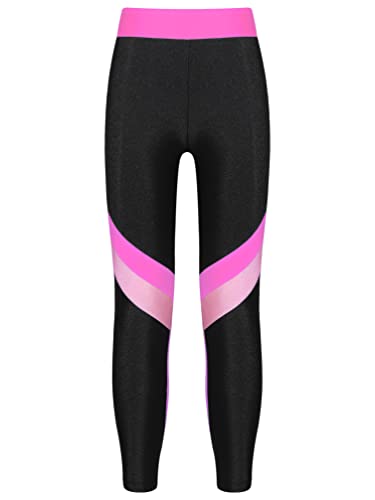 TiaoBug Mädchen Sporthose Sport Leggings in schönen Kontrastfarben Tanz Laufen Tights Fitness Yoga Pants Rosa B 110-116 von TiaoBug