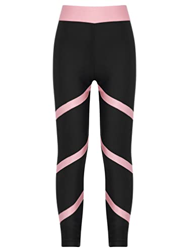 TiaoBug Mädchen Sporthose Sport Leggings in schönen Kontrastfarben Tanz Laufen Tights Fitness Yoga Pants Rosa C 134-140 von TiaoBug