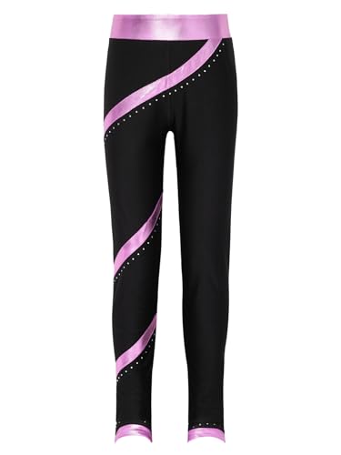 TiaoBug Mädchen Sporthose Sport Leggings in schönen Kontrastfarben Tanz Laufen Tights Fitness Yoga Pants Rosa Metallic 122-128 von TiaoBug