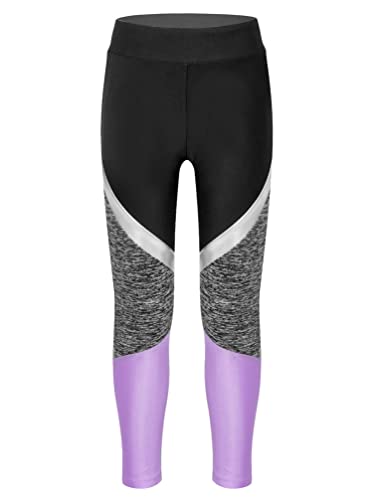 TiaoBug Mädchen Sporthose Sport Leggings in schönen Kontrastfarben Tanz Laufen Tights Fitness Yoga Pants Violett 110-116 von TiaoBug