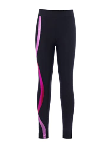 TiaoBug Mädchen Sporthose Sport Leggings in schönen Kontrastfarben Tanz Laufen Tights Fitness Yoga Pants Y Schwarz & Rosa 158-164 von TiaoBug