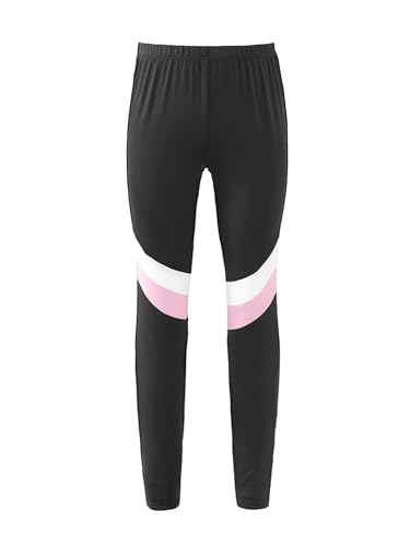 TiaoBug Mädchen Sporthose Sport Leggings in schönen Kontrastfarben Tanz Laufen Tights Fitness Yoga Pants Z Schwarz Rosa 110-116 von TiaoBug