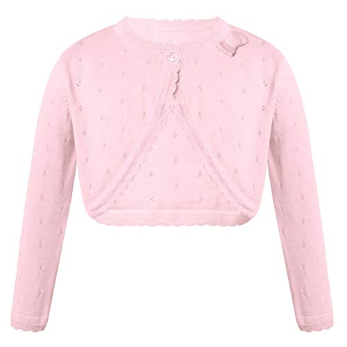 TiaoBug Mädchen Strickjacke Basic Bolero Gardigan Warme Schulterjacke Kurz Jäckchen Festlich Party Taufe Hochzeit Blumenmädchen Kommunionkleid Rosa B 98-104 von TiaoBug