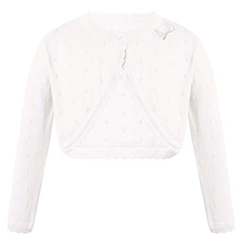 TiaoBug Mädchen Strickjacke Basic Bolero Gardigan Warme Schulterjacke Kurz Jäckchen Festlich Party Taufe Hochzeit Blumenmädchen Kommunionkleid Weiß B 98-104 von TiaoBug