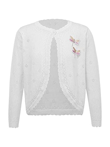 TiaoBug Mädchen Strickjacke Basic Bolero Gardigan Warme Schulterjacke Kurz Jäckchen Festlich Party Taufe Hochzeit Blumenmädchen Kommunionkleid Weiß E 122-128 von TiaoBug