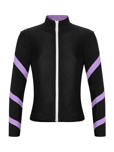 TiaoBug Mädchen Sweatjacke Hoodie mit Reisverschluss Streifen Freizeitjacke Kinder Übergangsjacke Sportanzug Jogginganzug Oberteil Tops Helles Lila F 122-128 von TiaoBug