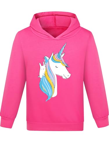 TiaoBug Mädchen Sweatshirt Langarm Pullover Pulli Shirt mit Pailletten Einhörner Aufdruck Warme Oberteile Kinder Prinzessin Winter Herbst Outfits gr. 98-152 Hot Pink AZ 146-152 von TiaoBug