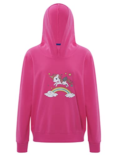 TiaoBug Mädchen Sweatshirt Langarm Pullover Pulli Shirt mit Pailletten Einhörner Aufdruck Warme Oberteile Kinder Prinzessin Winter Herbst Outfits gr. 98-152 Hot Pink J 146-152 von TiaoBug