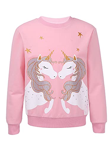 TiaoBug Mädchen Sweatshirt Langarm Pullover Pulli Shirt mit Pailletten Einhörner Aufdruck Warme Oberteile Kinder Prinzessin Winter Herbst Outfits gr. 98-152 Pink Pferd 110-116 von TiaoBug