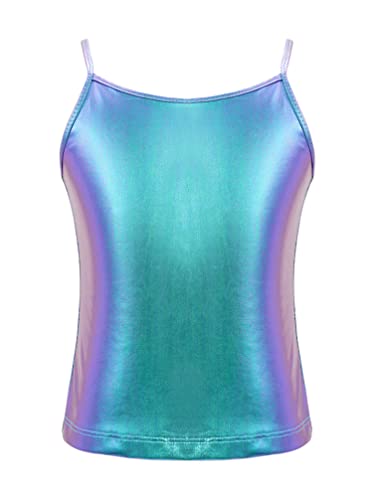 TiaoBug Mädchen Tank Top Unterhemd Ärmellos Träger Shirt Tanz Ballett Oberteile Tanz Hip Hop Sport Weste Tops in Glitzer Licht Blau F 110-116 von TiaoBug