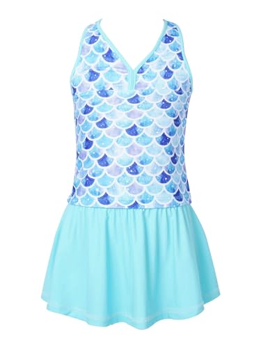 TiaoBug Mädchen Tankini mit Rüschen Rock Badeslip Badeanzug Kinder Meerjungfrauen Bikini Prinzessin Kostüm Beachwear Bademode Badebekleidung gr 116-176 Hellblau C 146-152 von TiaoBug