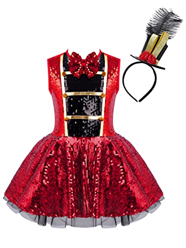 TiaoBug Mädchen Zirkus Kleider Ärmellos/Kurzarm Partykleid Vintage Retro Kleidchen Verkleiden für Fasching Karneval Halloween Rot E 122-128 von TiaoBug