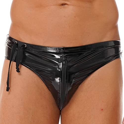 TiaoBug Männer Dunkelblaue Latex Slips Strings hoch geschnitten Low Rise Bikini Briefs Panties Wetlook Reizvolle Nachtwäsche Dessous Unterwäsche Schwarz C 4XL von TiaoBug