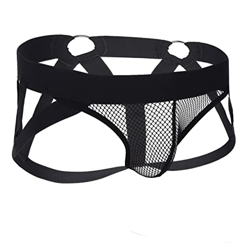 TiaoBug Männer Transparente Unterhosen Slips Netz Unterwäsche Strings Tanga Brief Erotik mesh Underwear Jockstrap Bulge Pouch Lingerie Dessous Reizwäsche Schwarz M von TiaoBug