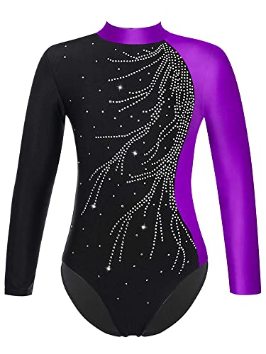 TiaoBug Turnanzug für Mädchen Langarm Gymnastikanzug Kinder Leotard Ballett Trikot Glitzer Schneeflocken Einteiler Body gr.92-128 Violett C 158-164 von TiaoBug