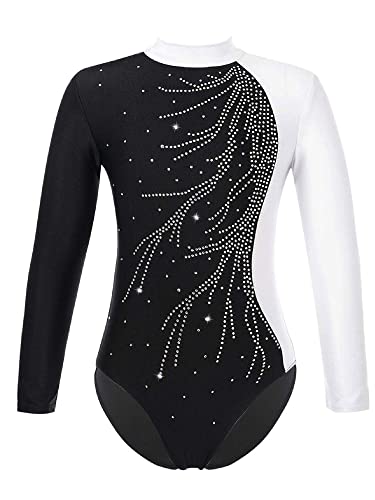 TiaoBug Turnanzug für Mädchen Langarm Gymnastikanzug Kinder Leotard Ballett Trikot Glitzer Schneeflocken Einteiler Body gr.92-128 Weiß C 146-152 von TiaoBug