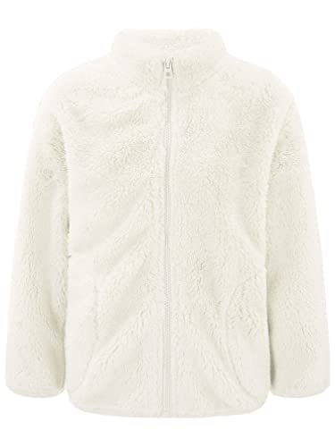 TiaoBug Unisex Kinder Fleece-Jacke Stehkragen Kuscheljacke mit durchgehendem Reißverschluss Jacket für Jungen Mädchen Beige 122-128 von TiaoBug