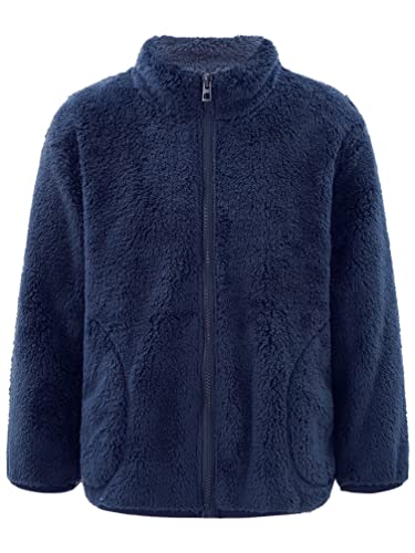TiaoBug Unisex Kinder Fleece-Jacke Stehkragen Kuscheljacke mit durchgehendem Reißverschluss Jacket für Jungen Mädchen Dunkelblau 122-128 von TiaoBug