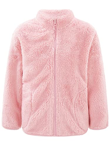 TiaoBug Unisex Kinder Fleece-Jacke Stehkragen Kuscheljacke mit durchgehendem Reißverschluss Jacket für Jungen Mädchen Rosa 122-128 von TiaoBug