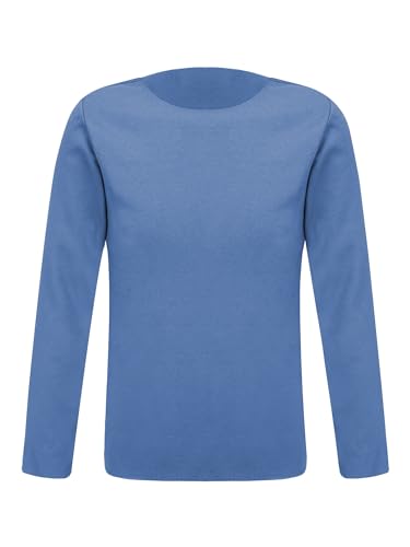 TiaoBug Unisex Kinder Langarmshirt Basic Einfarbig T-Shirt Unterhemd Thermounterwäsche Oberteil Blau 146-152 von TiaoBug