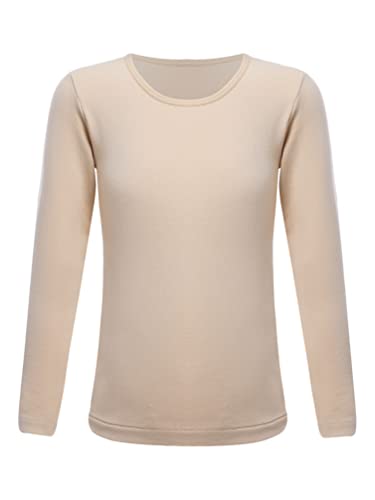 TiaoBug Unisex Kinder Langarmshirt Basic Einfarbig T-Shirt Unterhemd Thermounterwäsche Oberteil Hautfarbe C 134-140 von TiaoBug