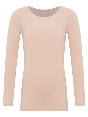 TiaoBug Unisex Kinder Langarmshirt Basic Einfarbig T-Shirt Unterhemd Thermounterwäsche Oberteil Hautfarbe F 158-164 von TiaoBug