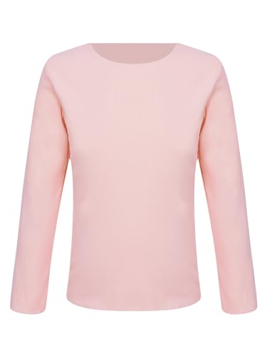 TiaoBug Unisex Kinder Langarmshirt Basic Einfarbig T-Shirt Unterhemd Thermounterwäsche Oberteil Rosa 122-128 von TiaoBug