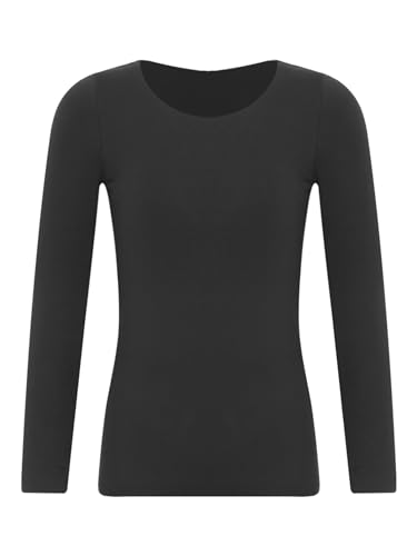 TiaoBug Unisex Kinder Langarmshirt Basic Einfarbig T-Shirt Unterhemd Thermounterwäsche Oberteil Schwarz F 110-116 von TiaoBug