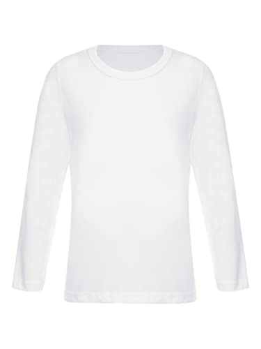 TiaoBug Unisex Kinder Langarmshirt Basic Einfarbig T-Shirt Unterhemd Thermounterwäsche Oberteil Weiß A 92-98 von TiaoBug