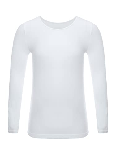 TiaoBug Unisex Kinder Langarmshirt Basic Einfarbig T-Shirt Unterhemd Thermounterwäsche Oberteil Weiß B 134-140 von TiaoBug