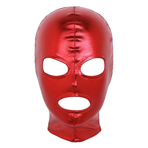 TiaoBug Unisex Leder Maske Kopfmaske glänzend Gesichtsmaske mit Augen Mund Öffnungen Rot Einheitsgröße TiaoBug Unisex Leder Maske Kopfmaske glänzend Gesichtsmaske mit Augen Mund Öffnungen Rot Einheitsgröße von TiaoBug