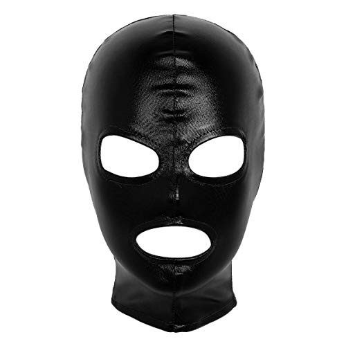 TiaoBug Unisex Leder Maske Kopfmaske glänzend Gesichtsmaske mit Augen Mund Öffnungen Schwarz Einheitsgröße TiaoBug Unisex Leder Maske Kopfmaske glänzend Gesichtsmaske mit Augen Mund Öffnungen Schwarz Einheitsgröße von TiaoBug