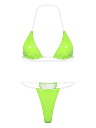 TiaoBug Wetlook Dessous Bandeau Bikini Set Glänzend Microkini BH Bra und Bikini Briefs T-Back Thong Slip Unterteil Reizvolle Unterwäsche Leucht Grün A S TiaoBug Wetlook Dessous Bandeau Bikini Set Glänzend Microkini BH Bra und Bikini Briefs T-Back Thong Slip Unterteil Reizvolle Unterwäsche Leucht Grün A S von TiaoBug