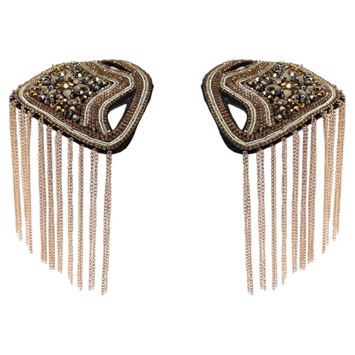 Tiaobug Retro Punk Epauletten Metall Quaste Kettenglied Epaulette Strass Schulterstücke Broschen Nadeln Gold 1 Einheitsgröße von TiaoBug