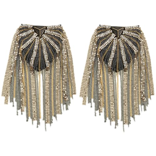 Tiaobug Retro Punk Epauletten Metallquaste Kettenverbindung Schulterklappen Fransen Schulterstücke Abzeichen Brosche Pins Gemischte Farben 2 Stück Einheitsgröße von TiaoBug