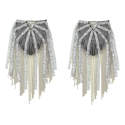 Tiaobug Retro Punk Epauletten Metallquaste Kettenverbindung Schulterklappen Fransen Schulterstücke Abzeichen Brosche Pins Silber 2 Stück Einheitsgröße von TiaoBug