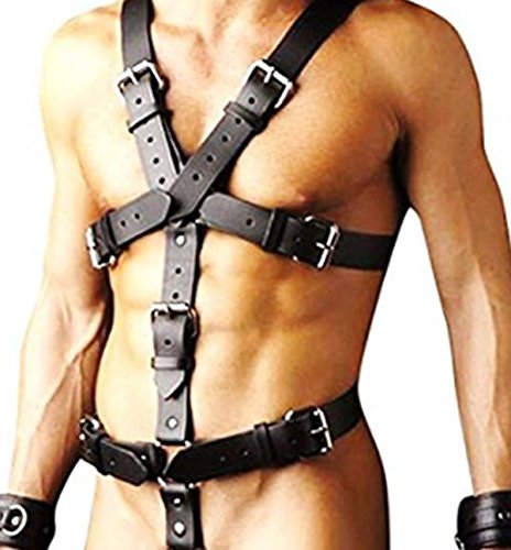 TiaoBug Männer Brust Harness Kunstleder Leder Optik Fetisch Bodysuit Körper O-Ring Schlaufe Brust Geschirr Stringbody Erotik Einstellbar von TiaoBug