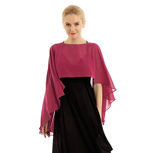 TiaoBug Damen Chiffon Stola Schal Poncho Vorne Kurz Hintern Lang Umhang Cape asymmetrisches Oberteil über festliche Kleider Brautkleid Accessoire Burgundy Einheitsgröße von TiaoBug