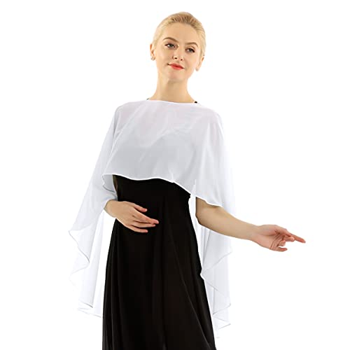 TiaoBug Damen Chiffon Stola Schal Poncho Vorne Kurz Hintern Lang Umhang Cape asymmetrisches Oberteil über festliche Kleider Brautkleid Accessoire Weiß Einheitsgröße von TiaoBug