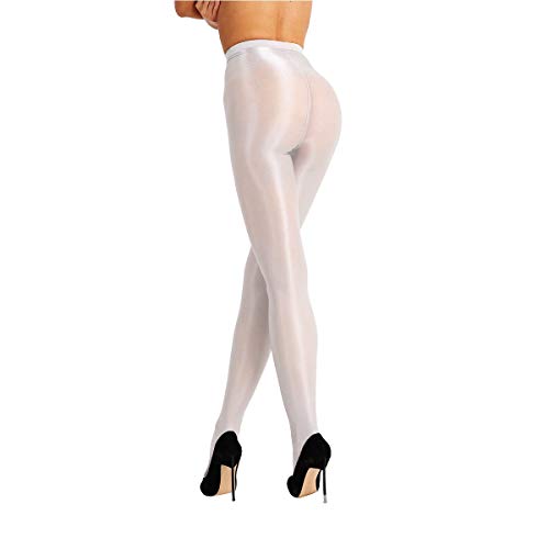 TiaoBug Damen Strumpfhose 70 Den glossy Glänzende Hose Pants Leggings Tights Modisch Matt mit Glanz Fein Strumpfhosen Weiss Einheitsgröße von TiaoBug